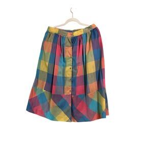 Vintage Jantzen Madras Plaid Cotton Button Skirt Size 16